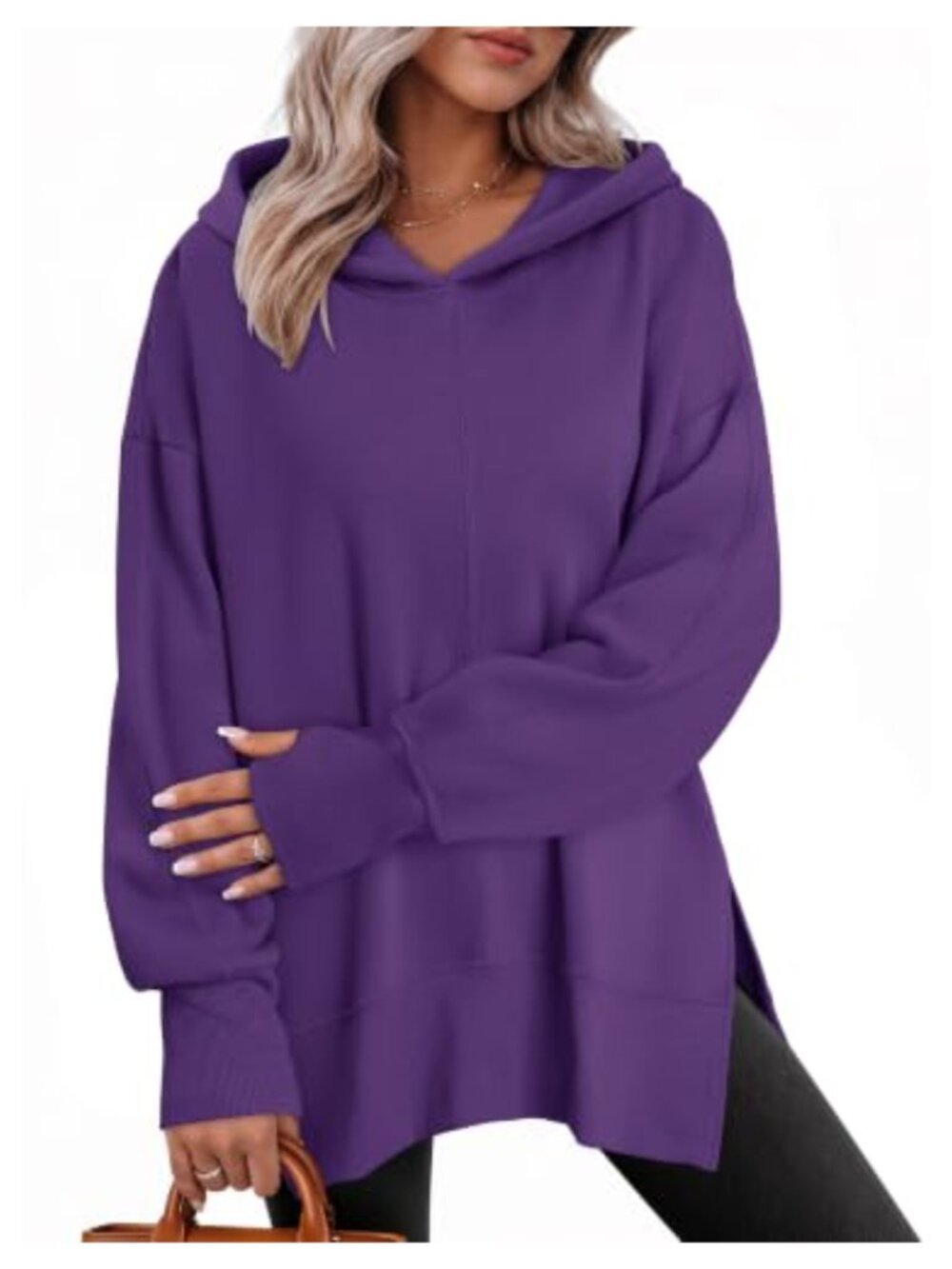 Oversized Hoodie Long Sleeve Pullover Sweatshirt Side Slit Thumbhole Loose Fit